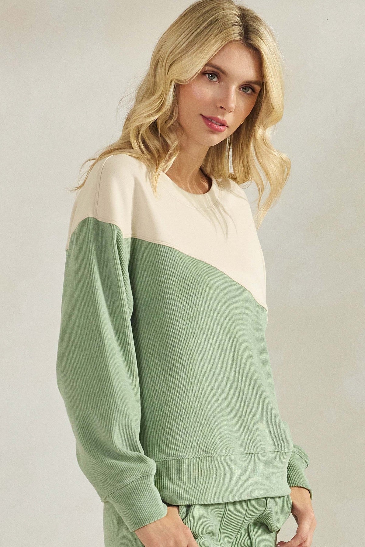 Asymmetrical Two Tone Corduroy Pullover Sweatshirt - The Bronze Butterfly