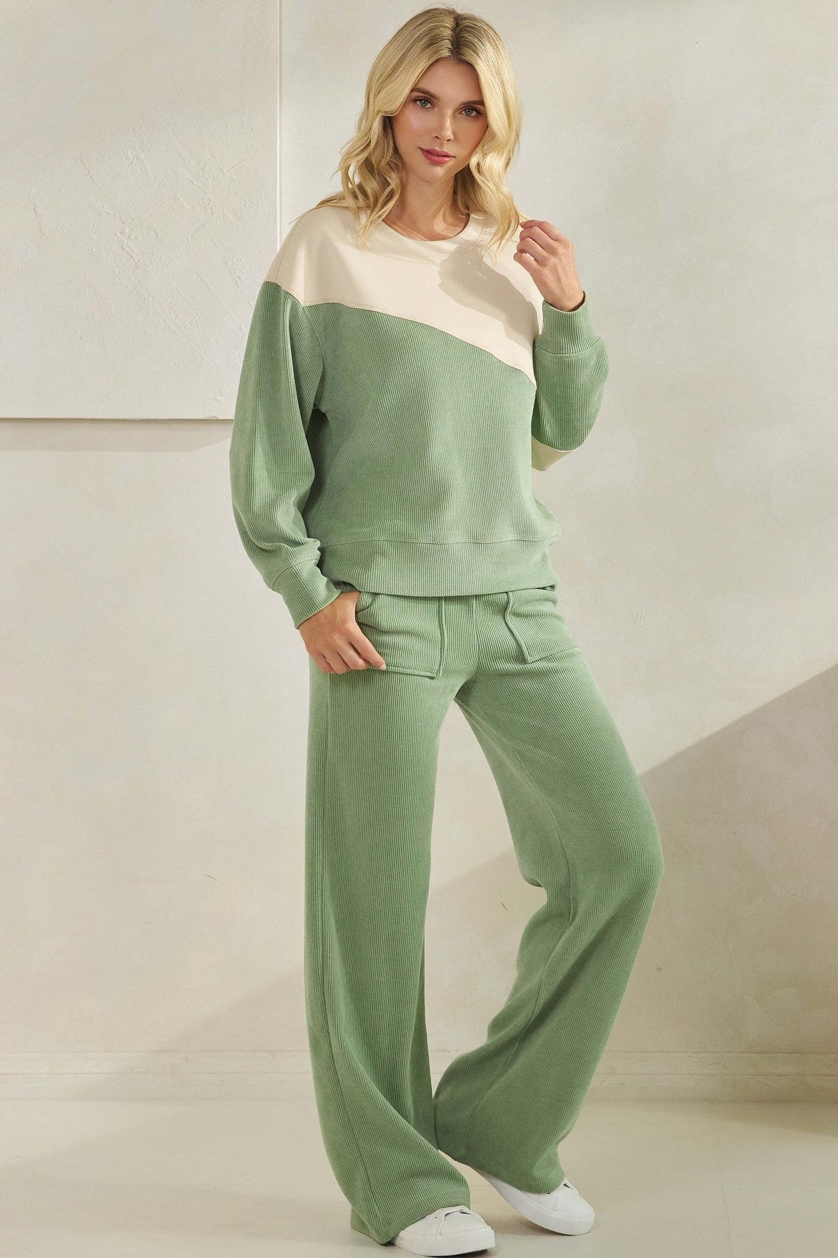 Asymmetrical Two Tone Corduroy Pullover Sweatshirt - The Bronze Butterfly