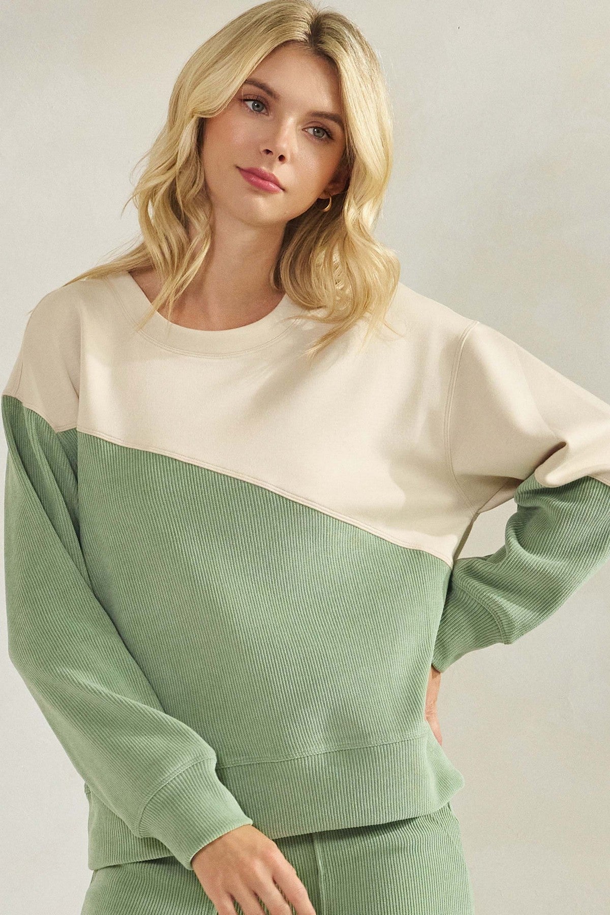 Asymmetrical Two Tone Corduroy Pullover Sweatshirt - The Bronze Butterfly