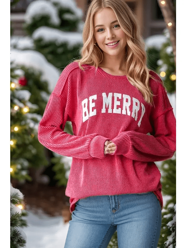 Be Merry Ribbed Sweatshirt - The Bronze Butterfly