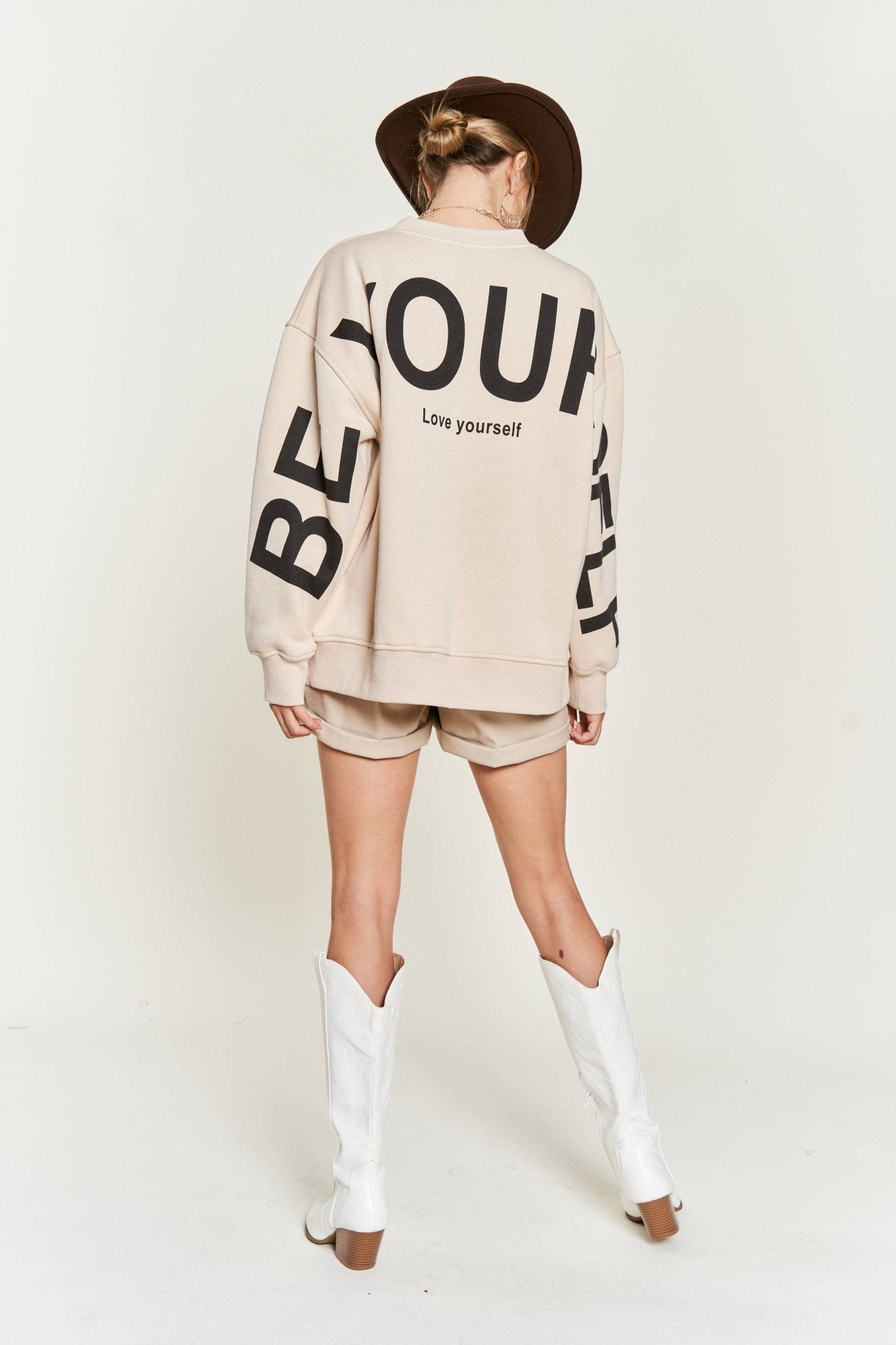 Be Yourself Love Yourself Printed Oversized Sweatshirt - The Bronze Butterfly