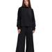 Black Chenille-Trim Wide-Leg Lounge Set - The Bronze Butterfly