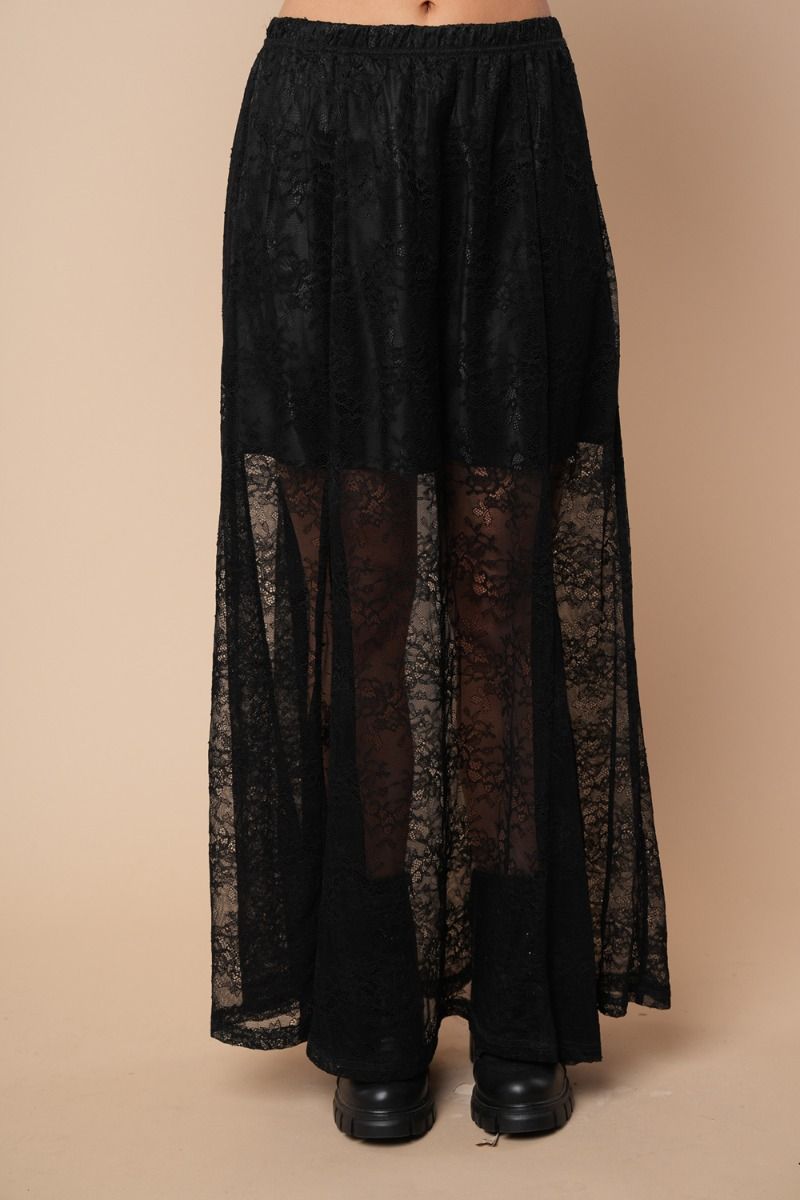 Black High Waist Sheer Lace Maxi Skirt - The Bronze Butterfly