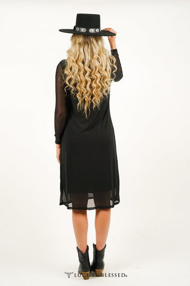 Black Mesh Long Sleeve Lined Dress - The Bronze Butterfly
