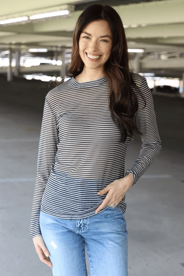 BLACK STRIPED MESH TOP - The Bronze Butterfly