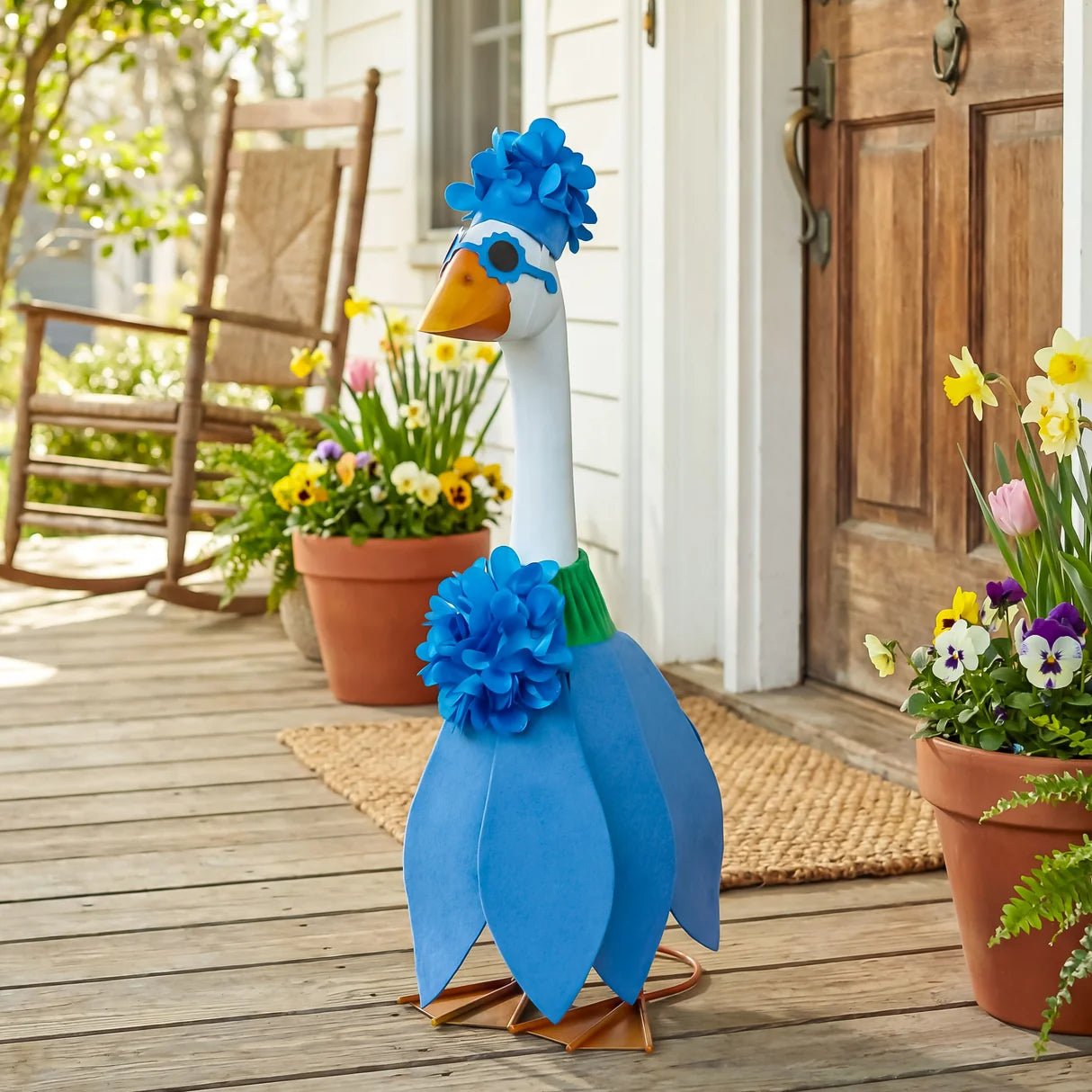 Blue Hydrangea Porch Goose Outfit | Giddy the Goose - The Bronze Butterfly