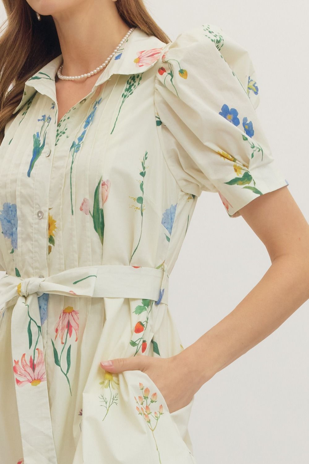 Botanical Print Puff Sleeve Mini Dress - The Bronze Butterfly
