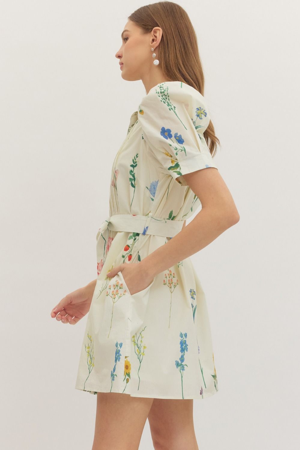 Botanical Print Puff Sleeve Mini Dress - The Bronze Butterfly