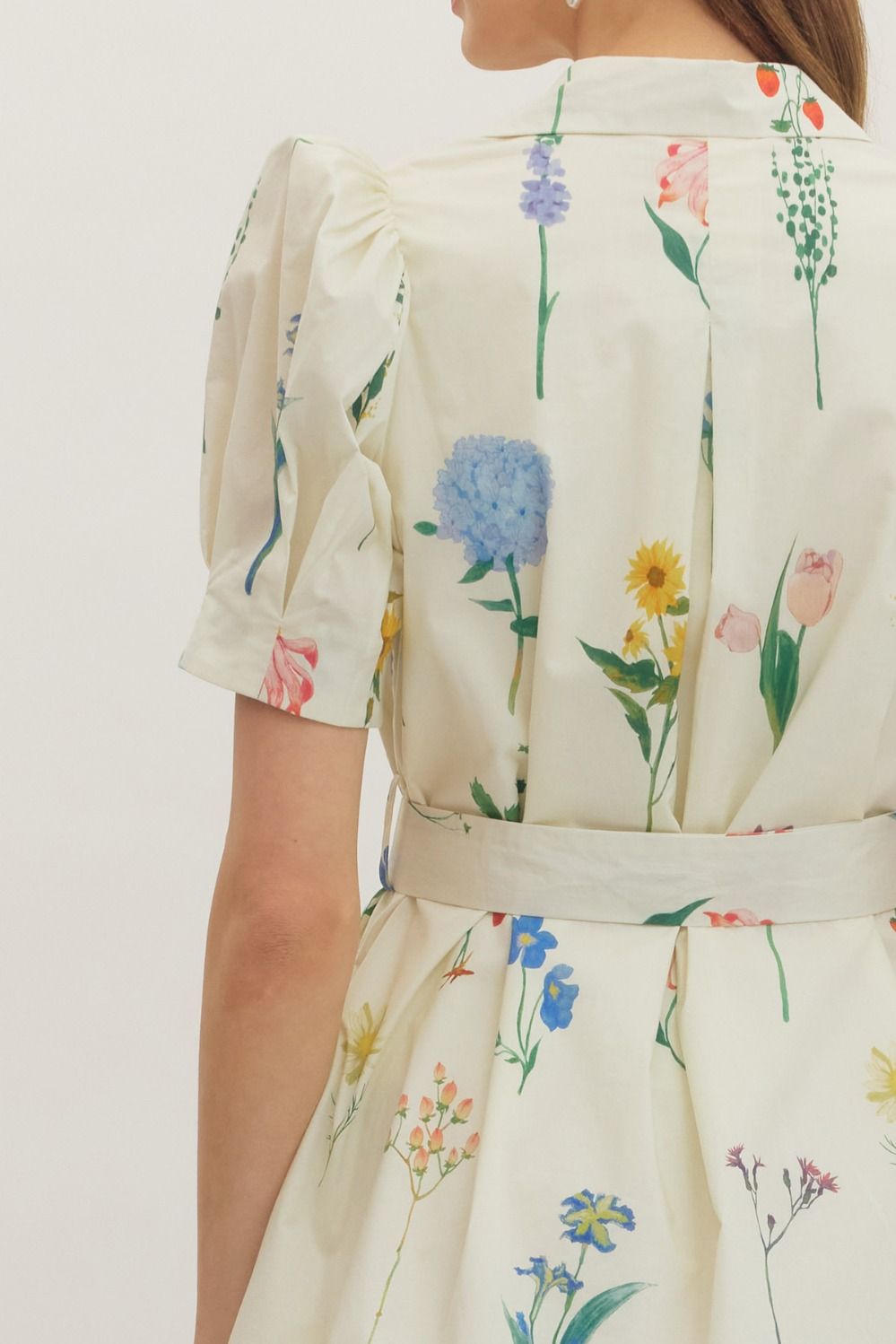 Botanical Print Puff Sleeve Mini Dress - The Bronze Butterfly