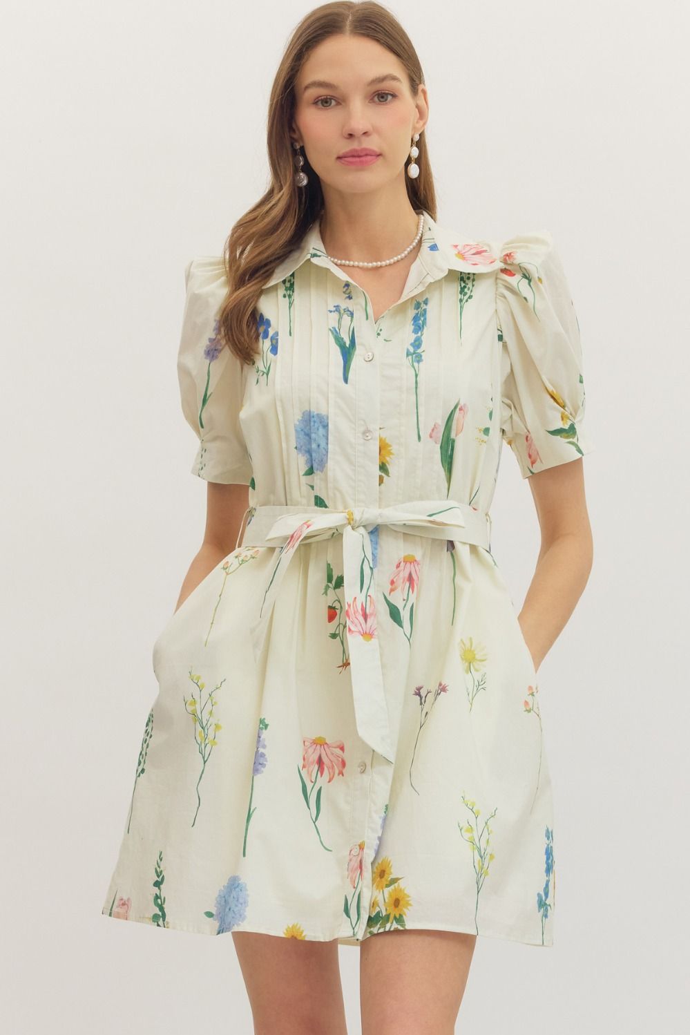 Botanical Print Puff Sleeve Mini Dress - The Bronze Butterfly
