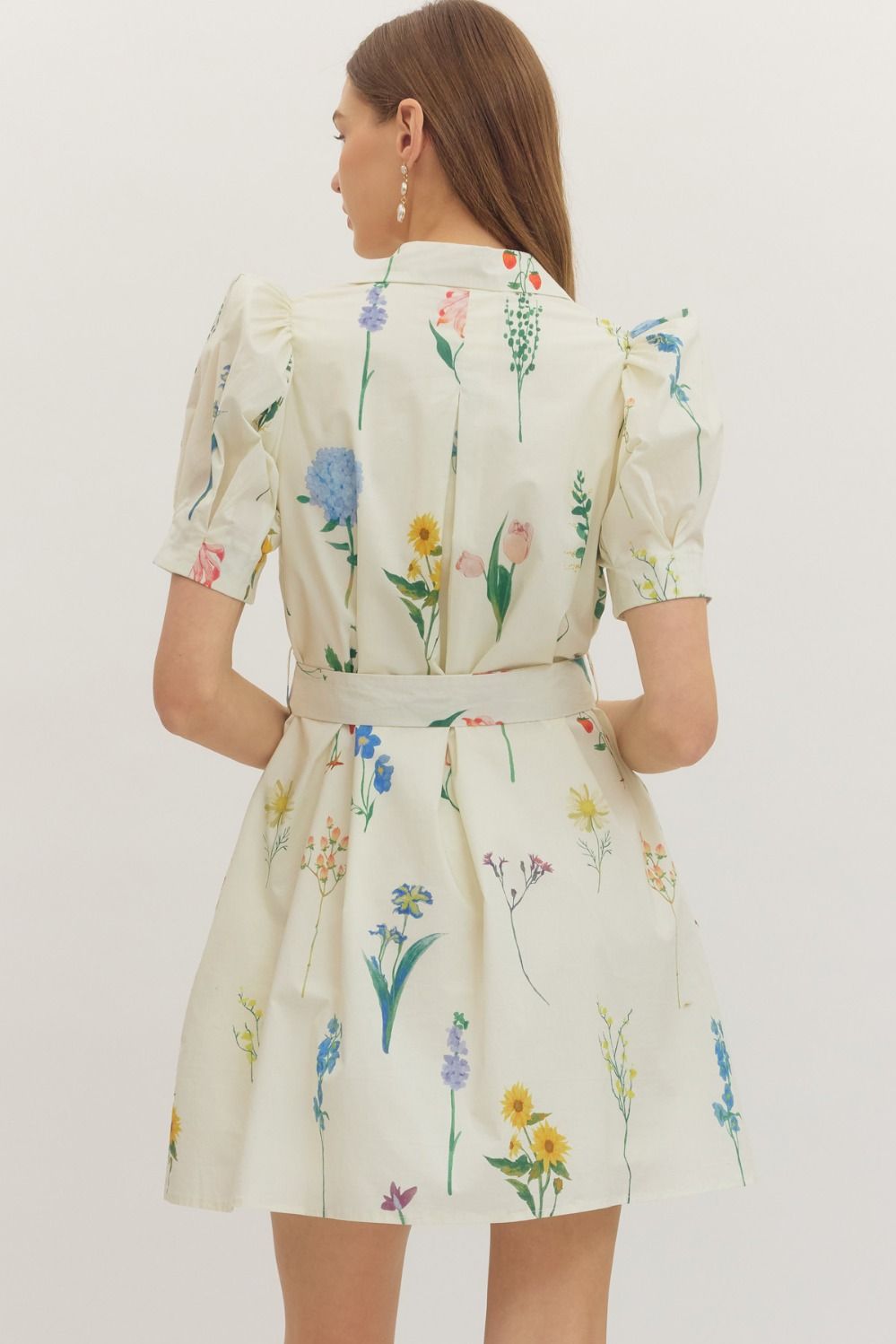 Botanical Print Puff Sleeve Mini Dress - The Bronze Butterfly