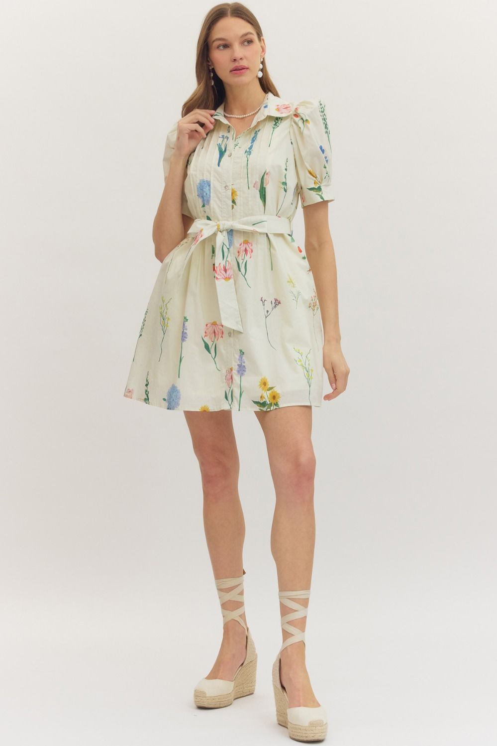 Botanical Print Puff Sleeve Mini Dress - The Bronze Butterfly