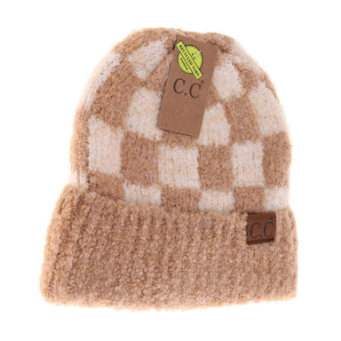 Boucle Checkered Patterned C.C Beanie - The Bronze Butterfly