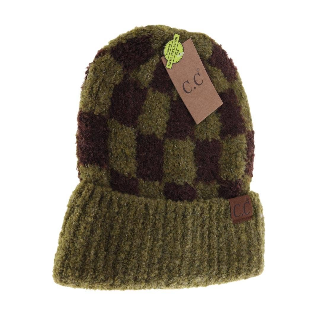 Boucle Checkered Patterned C.C Beanie - The Bronze Butterfly