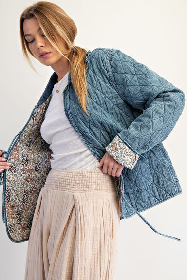 Bow Front Quilted Denim Jacket - The Bronze Butterfly