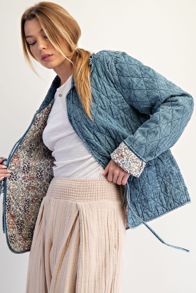 Bow Front Quilted Denim Jacket - The Bronze Butterfly