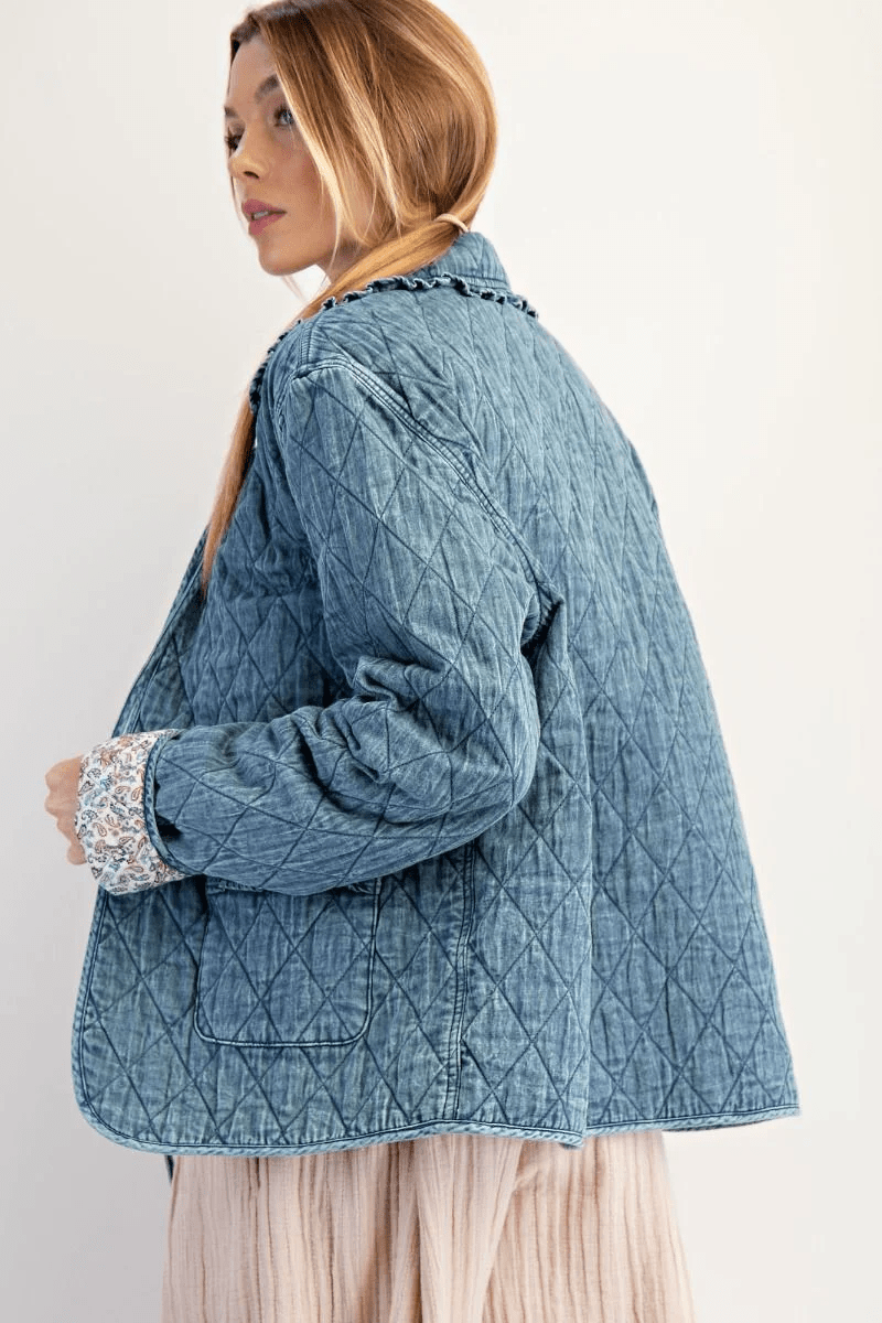 Bow Front Quilted Denim Jacket - The Bronze Butterfly