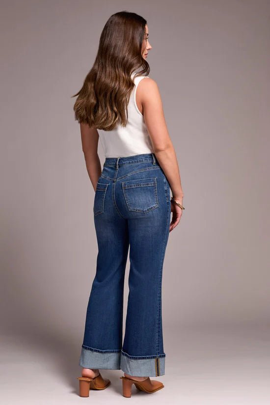 BROOKE PALAZZO JEANS W/ CUFFS - ANTIQUEBLUE - The Bronze Butterfly