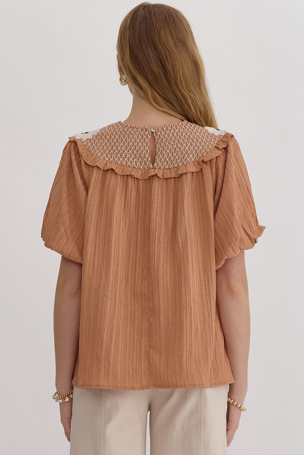 Bubble Sleeve Smocking Top - The Bronze Butterfly