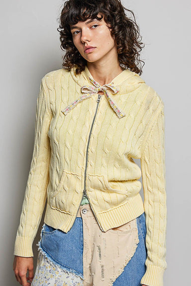 Cable-Knit Zip Front Hooded Jacket by Pol - The Bronze Butterfly