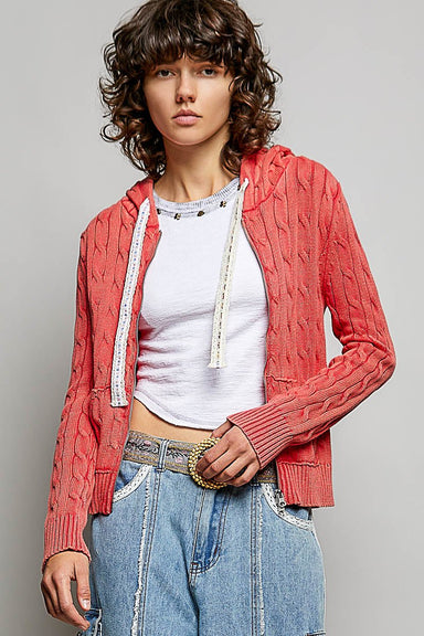 Cable-Knit Zip Front Hooded Jacket by Pol - The Bronze Butterfly