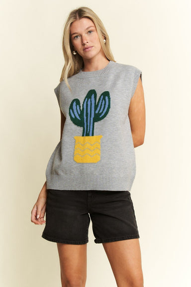 Cactus Sweater Vest in Heather Gray - The Bronze Butterfly