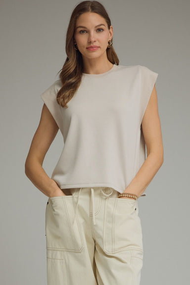 Cap Sleeve Crew Neck Top - Almond | Entro - The Bronze Butterfly