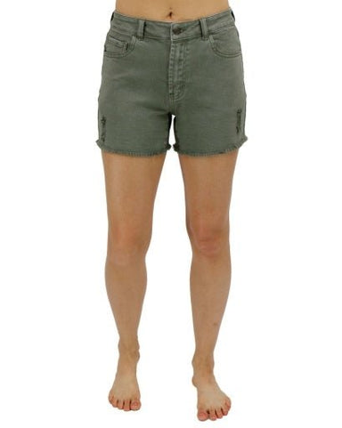 Casual Colored Denim Shorts in Olive - The Bronze Butterfly