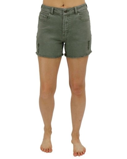 Casual Colored Denim Shorts in Olive - The Bronze Butterfly
