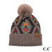 C.C Aztec Pattern Hat With Soft Faux Fur Pom - The Bronze Butterfly