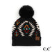 C.C Aztec Pattern Hat With Soft Faux Fur Pom - The Bronze Butterfly