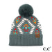 C.C Aztec Pattern Hat With Soft Faux Fur Pom - The Bronze Butterfly