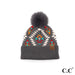C.C Aztec Pattern Hat With Soft Faux Fur Pom - The Bronze Butterfly