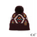 C.C Aztec Pattern Hat With Soft Faux Fur Pom - The Bronze Butterfly