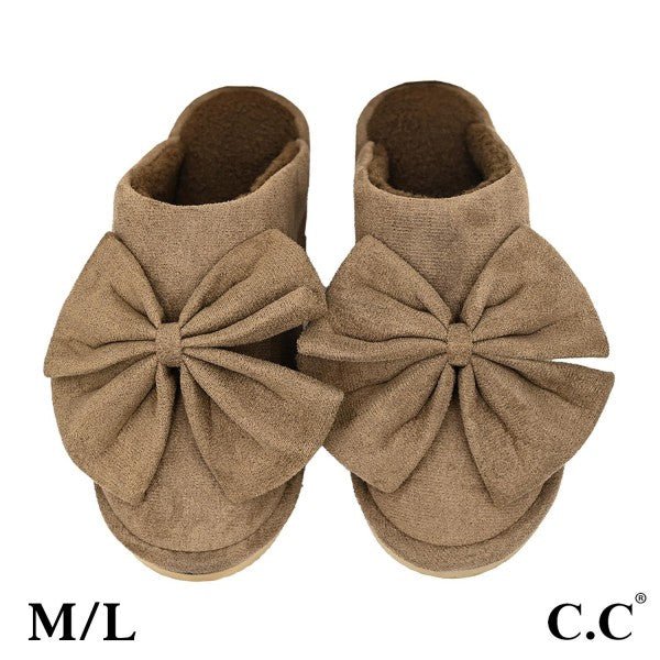C.C. Faux Suede Bow Slippers - The Bronze Butterfly