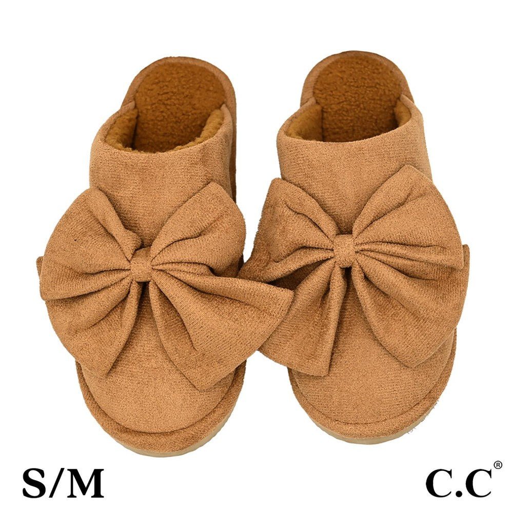 C.C. Faux Suede Bow Slippers - The Bronze Butterfly