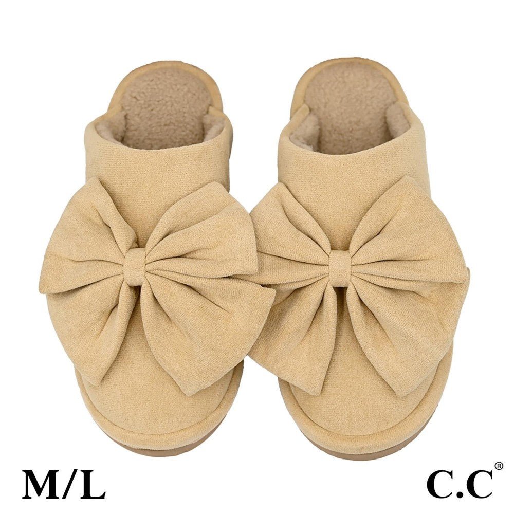 C.C. Faux Suede Bow Slippers - The Bronze Butterfly