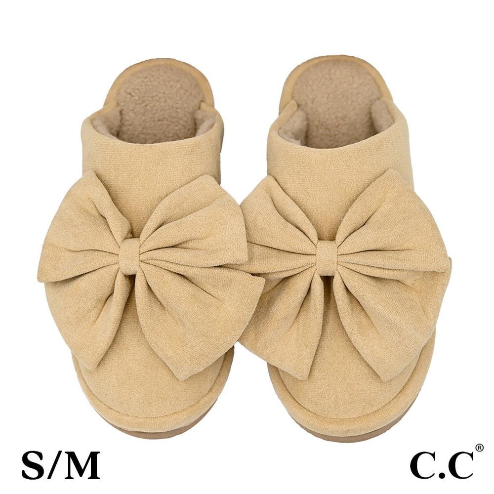 C.C. Faux Suede Bow Slippers - The Bronze Butterfly