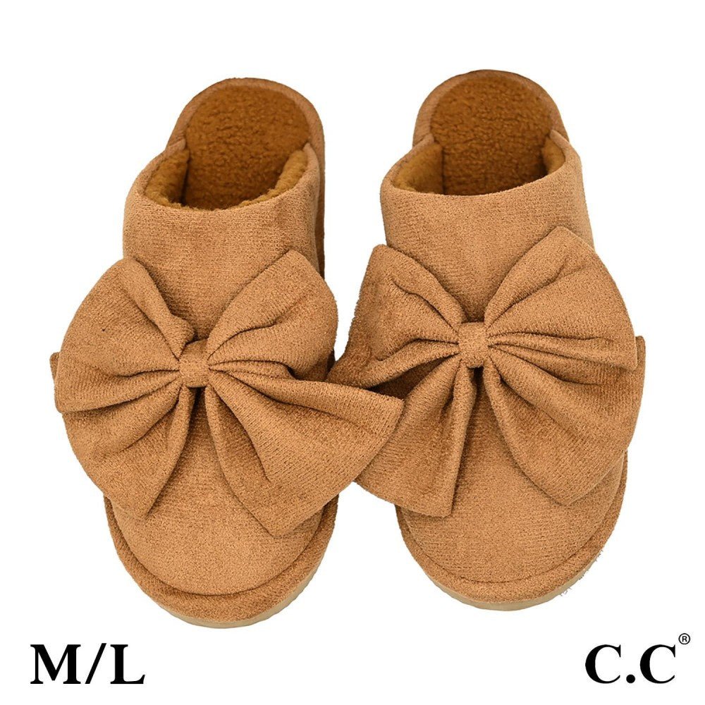 C.C. Faux Suede Bow Slippers - The Bronze Butterfly