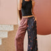Charcoal & Brown Color Block Western Print Wide Leg Pants - The Bronze Butterfly