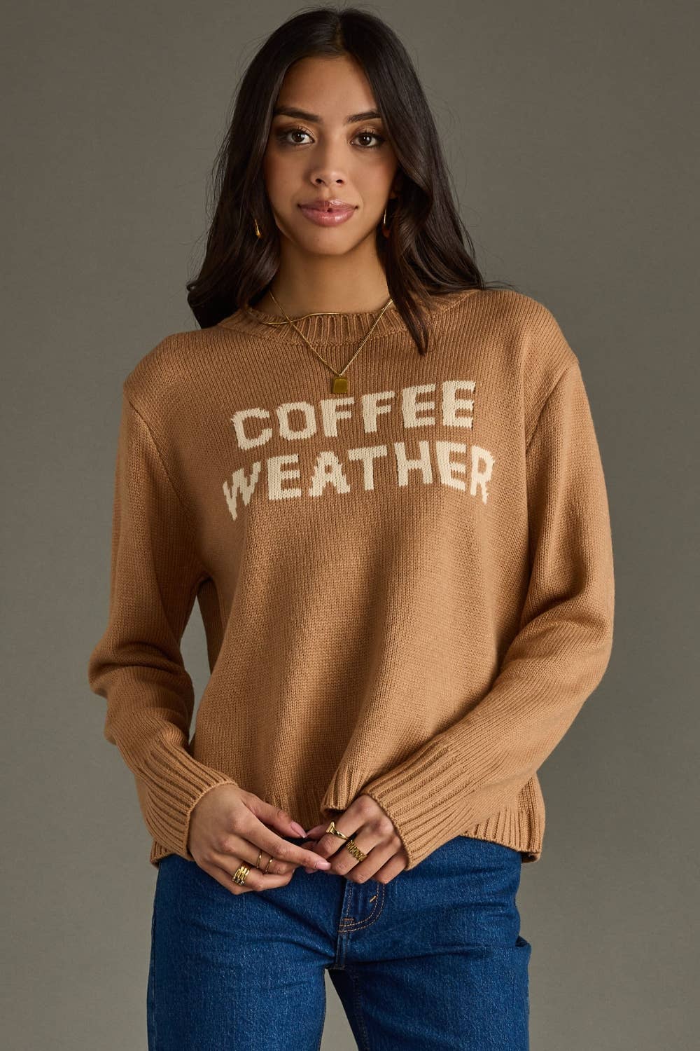 Coffee Weather Sweater Light Brown - The Bronze Butterfly