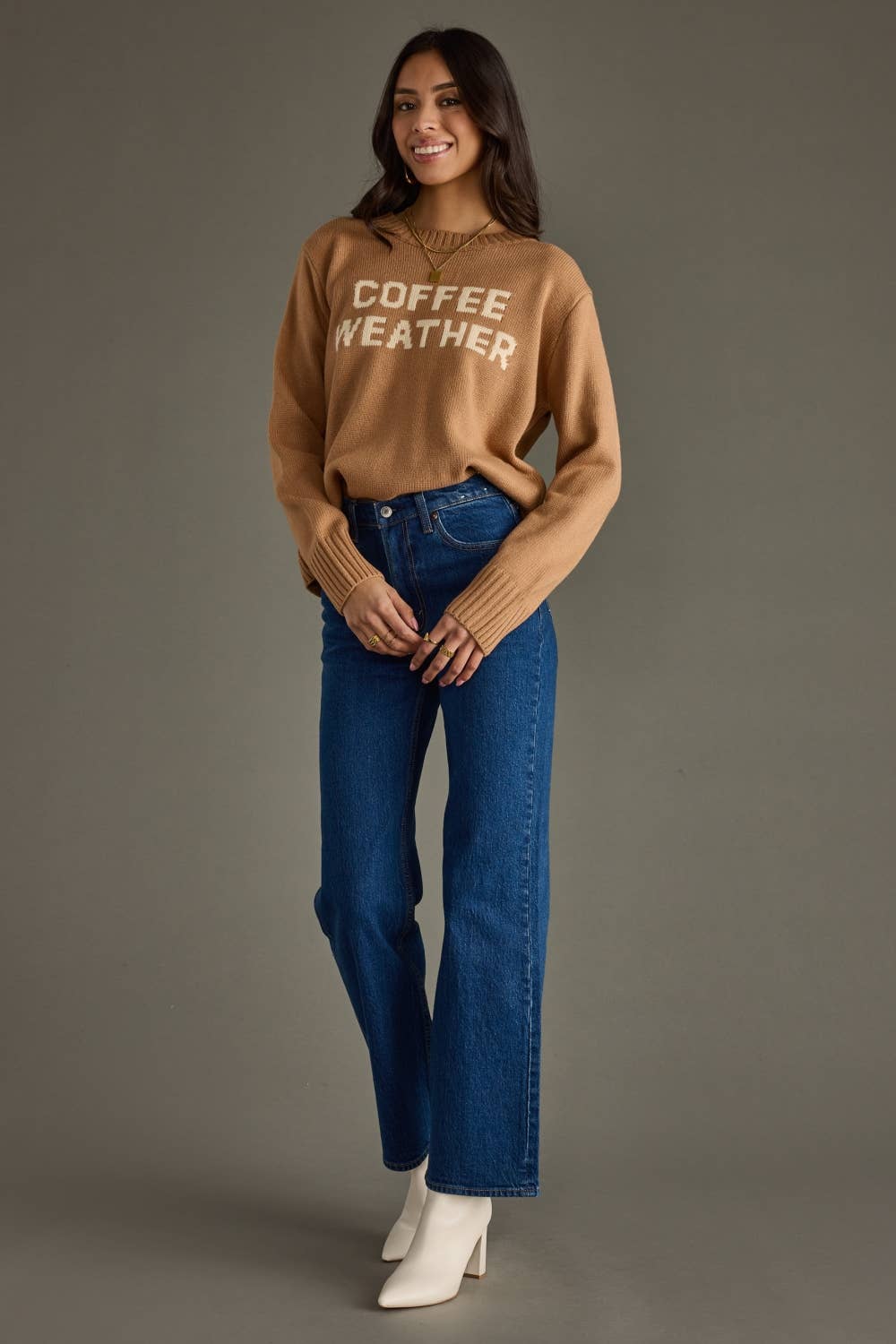 Coffee Weather Sweater Light Brown - The Bronze Butterfly