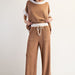Contrast Waist Straight Leg Pants - The Bronze Butterfly