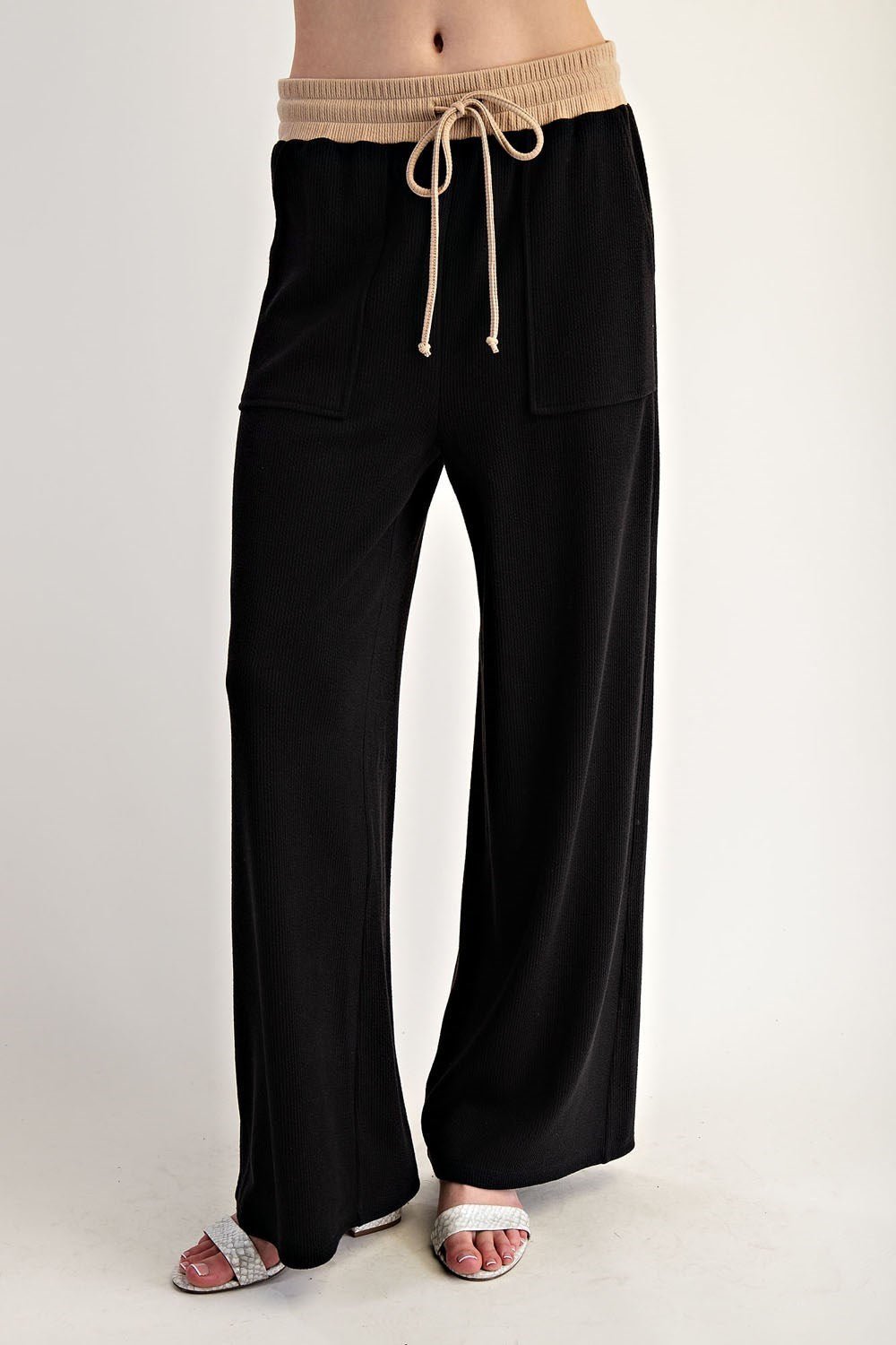 Contrast Waist Straight Leg Pants - The Bronze Butterfly