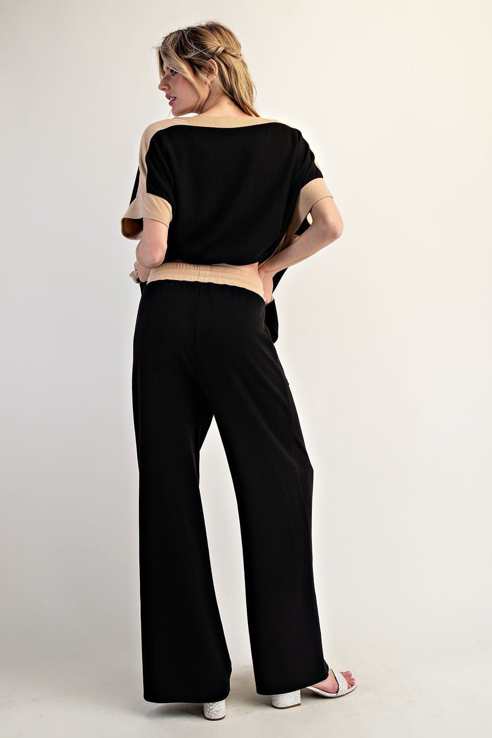 Contrast Waist Straight Leg Pants - The Bronze Butterfly