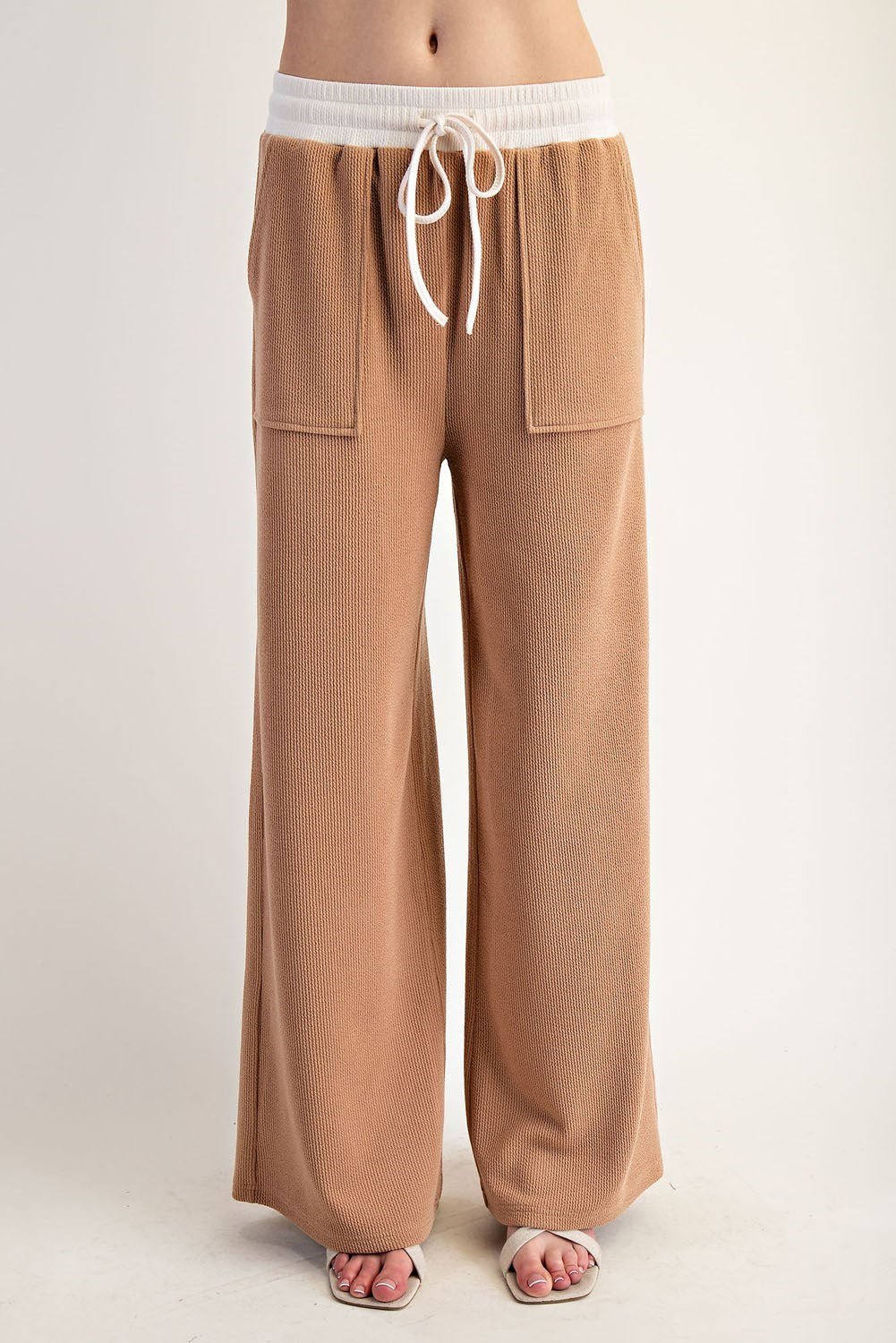 Contrast Waist Straight Leg Pants - The Bronze Butterfly