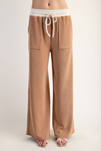 Contrast Waist Straight Leg Pants - The Bronze Butterfly