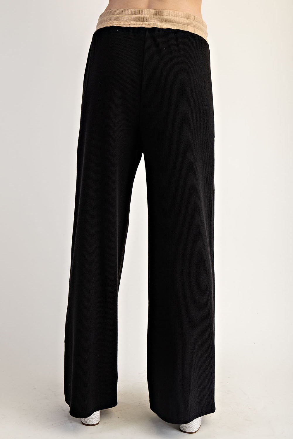 Contrast Waist Straight Leg Pants - The Bronze Butterfly