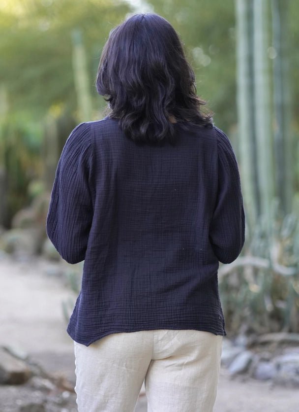 Coralee Double Cotton Gauze Top Black - The Bronze Butterfly