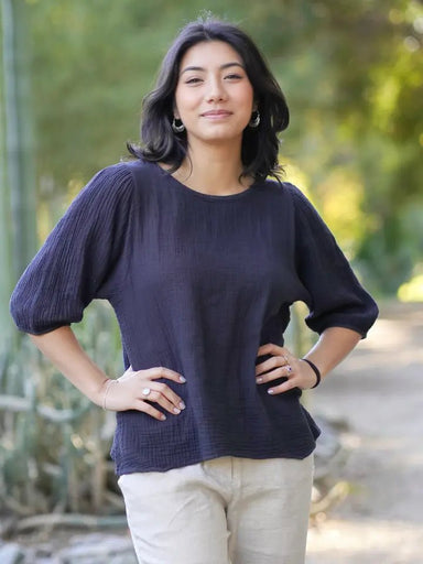 Coralee Double Cotton Gauze Top Black - The Bronze Butterfly